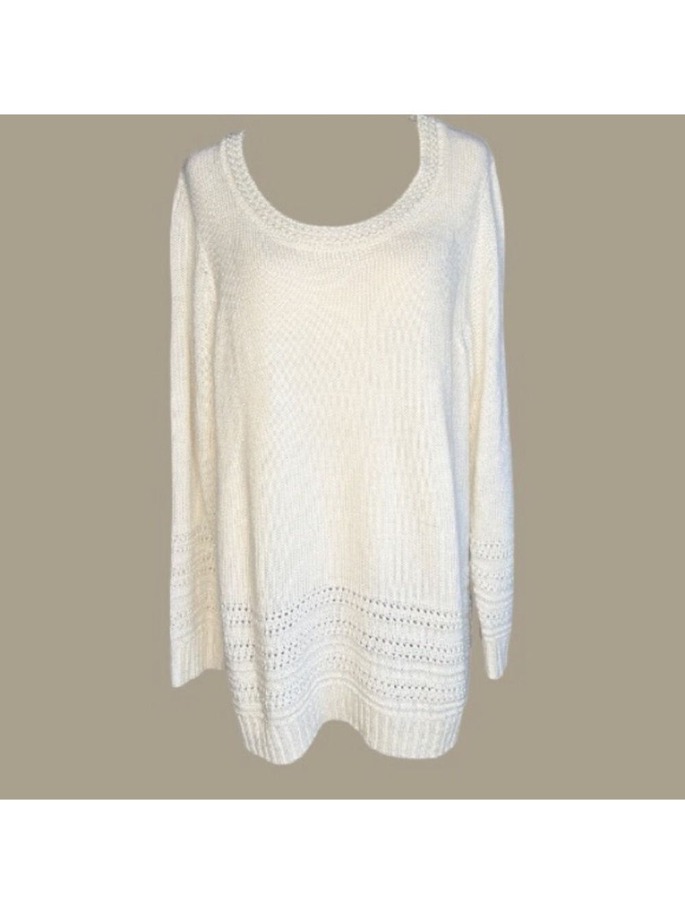 Dressbarn Knit Sweater Winter White with a Scoop Neckline